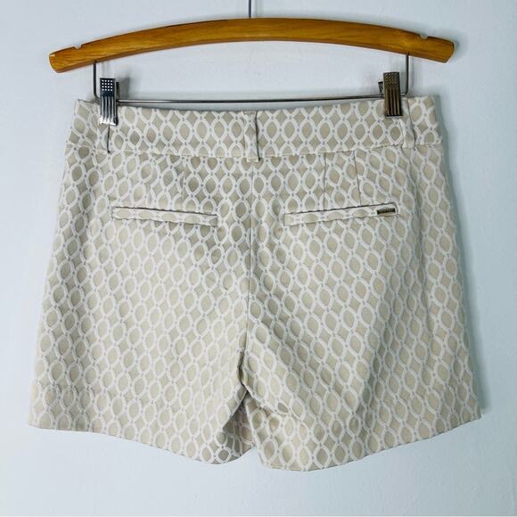 WHBM tan white geometric preppy trouser chino shorts 2 - Picture 3 of 5